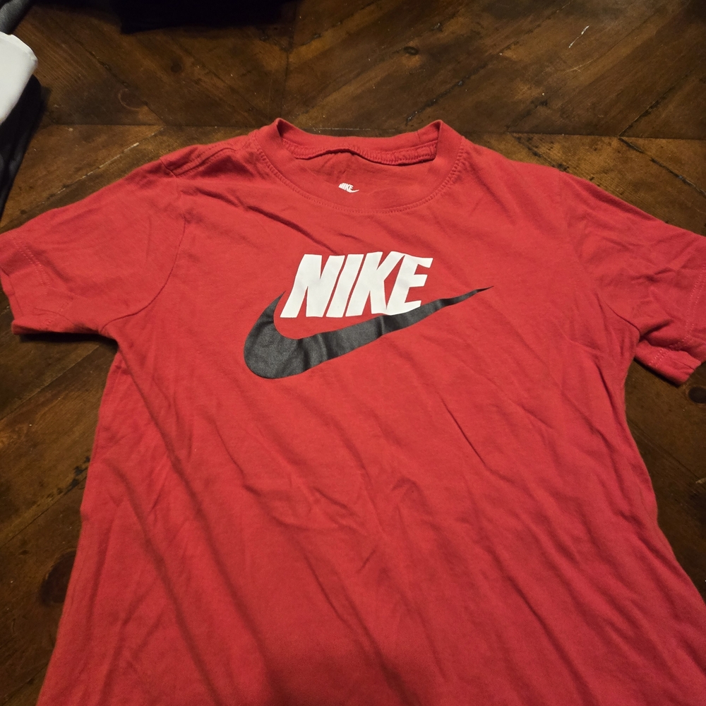 Nike Red Short-Sleeve Tee with White Logo and Black Swoosh